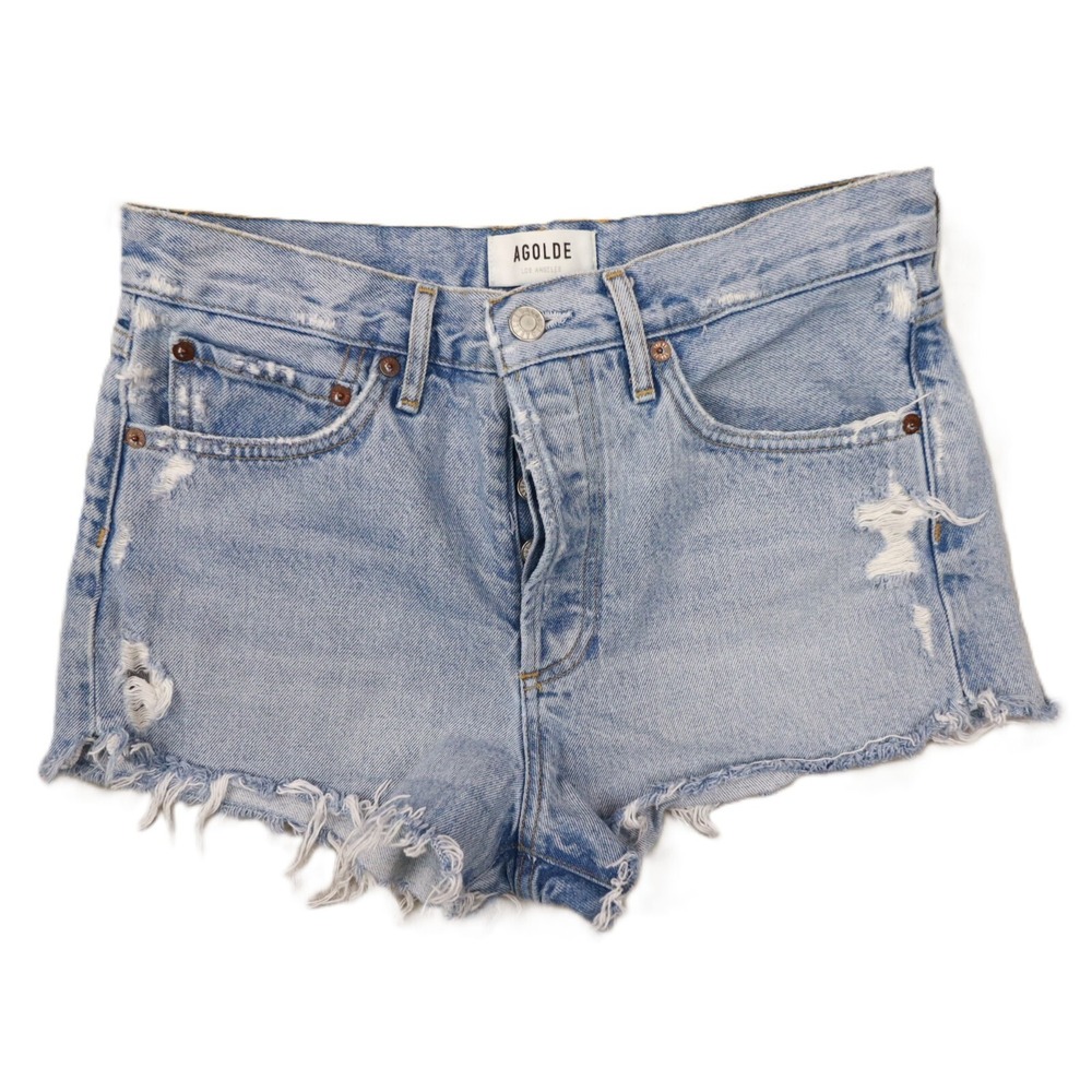 Agolde High Rise Parker Denim Shorts Distressed Light Wash Rapture size 26‎